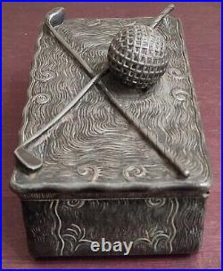 Antique Art Nouveau Golf Theme Humidor Cigar Box Silver Plated Jennings Brothers