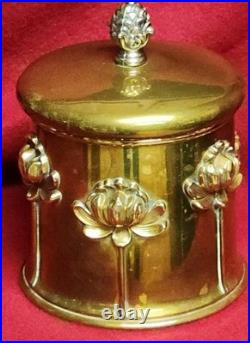 Antique Art Nouveau Humidor Brass Raised Relief Lotus Flowers Surrounding Piece