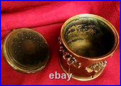 Antique Art Nouveau Humidor Brass Raised Relief Lotus Flowers Surrounding Piece