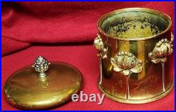 Antique Art Nouveau Humidor Brass Raised Relief Lotus Flowers Surrounding Piece
