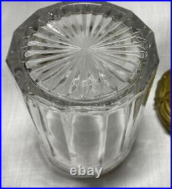 Antique Art Nouveau Paneled Crystal Glass Tobacco Cigar Humidor Jar Gold Lid