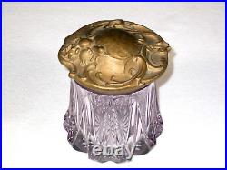 Antique Art Nouveau Paneled Purple Crystal Glass Tobacco Cigar Humidor Jar Gold