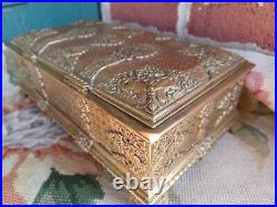 Antique Art Nouveau Sgd Brass Bird Medieval Repousse Tobacco Cigar Humidor Box