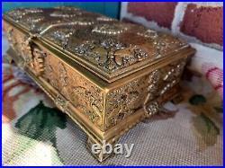 Antique Art Nouveau Sgd Brass Bird Medieval Repousse Tobacco Cigar Humidor Box