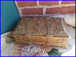 Antique Art Nouveau Sgd Brass Bird Medieval Repousse Tobacco Cigar Humidor Box