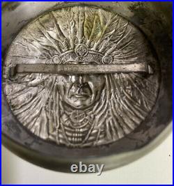 Antique Art Nouveau Tobacco /Cigar Jar Native American Lid Apollo Silver Co