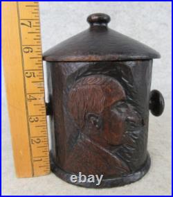 Antique Arts Crafts Mission Carved Wood MAN Pipe Tobacco Smoking Humidor