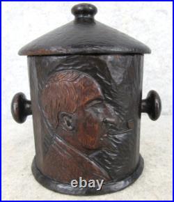Antique Arts Crafts Mission Carved Wood MAN Pipe Tobacco Smoking Humidor