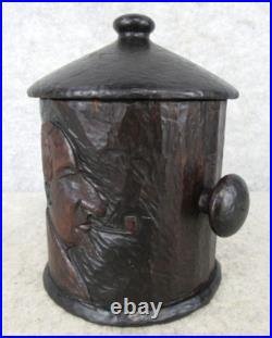 Antique Arts Crafts Mission Carved Wood MAN Pipe Tobacco Smoking Humidor