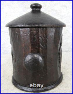 Antique Arts Crafts Mission Carved Wood MAN Pipe Tobacco Smoking Humidor