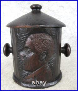 Antique Arts Crafts Mission Carved Wood MAN Pipe Tobacco Smoking Humidor