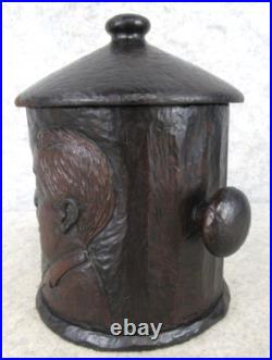 Antique Arts Crafts Mission Carved Wood MAN Pipe Tobacco Smoking Humidor