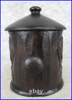 Antique Arts Crafts Mission Carved Wood MAN Pipe Tobacco Smoking Humidor