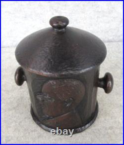 Antique Arts Crafts Mission Carved Wood MAN Pipe Tobacco Smoking Humidor