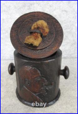 Antique Arts Crafts Mission Carved Wood MAN Pipe Tobacco Smoking Humidor