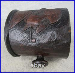 Antique Arts Crafts Mission Carved Wood MAN Pipe Tobacco Smoking Humidor