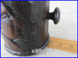 Antique Arts Crafts Mission Carved Wood MAN Pipe Tobacco Smoking Humidor