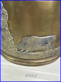 Antique Arts & Crafts rare humidor German relief wild animals / big game scene