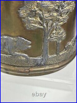 Antique Arts & Crafts rare humidor German relief wild animals / big game scene