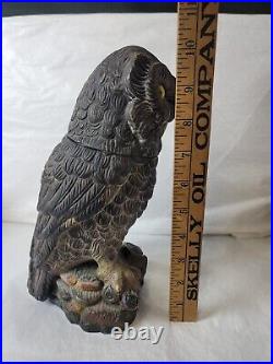 Antique Austrian Owl Humidor Tabacco Jar Glass Eyes
