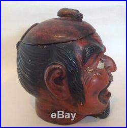 Antique Austrian Terra Cotta Figural Tobacco Jar Humidor Japanese Samurai Devil
