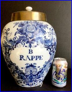 Antique B Rappe Delft Tobacco Jar Brass LID