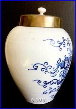 Antique B Rappe Delft Tobacco Jar Brass LID