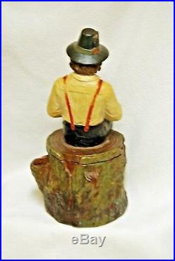 Antique BERNARD BLOCH Terracotta Tobacco Humidor Jar Seated Man with Horn Figural