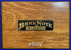 Antique Bank Note 5¢ Cigars Wooden Humidor Box Tin Lined Hinged RARE, UNIQUE