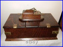Antique, Bennetfink & Co, English, Oak, Brass, Rotating Lock Mechanism, Humidor