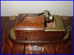 Antique, Bennetfink & Co, English, Oak, Brass, Rotating Lock Mechanism, Humidor