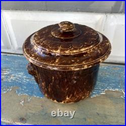Antique Bennington Rockingham Humidor Tobacco Storage Jar Lady Head Handles