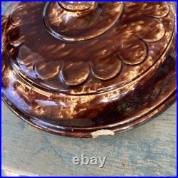 Antique Bennington Rockingham Humidor Tobacco Storage Jar Lady Head Handles