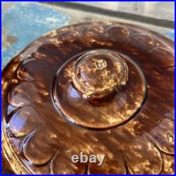 Antique Bennington Rockingham Humidor Tobacco Storage Jar Lady Head Handles