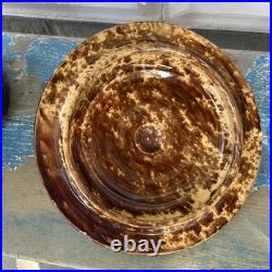 Antique Bennington Rockingham Humidor Tobacco Storage Jar Lady Head Handles