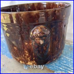 Antique Bennington Rockingham Humidor Tobacco Storage Jar Lady Head Handles