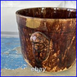 Antique Bennington Rockingham Humidor Tobacco Storage Jar Lady Head Handles