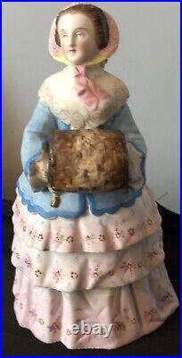 Antique Bisque Humidor Trinket Box Victorian Lady Muff 9 in