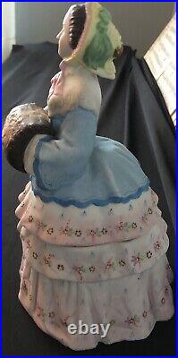 Antique Bisque Humidor Trinket Box Victorian Lady Muff 9 in