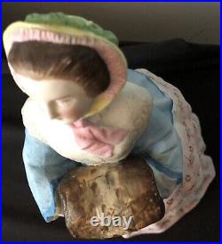 Antique Bisque Humidor Trinket Box Victorian Lady Muff 9 in