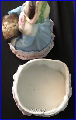 Antique Bisque Humidor Trinket Box Victorian Lady Muff 9 in