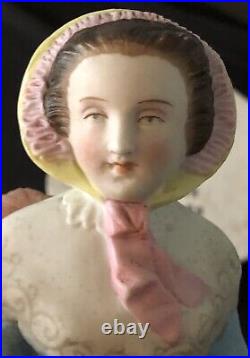 Antique Bisque Humidor Trinket Box Victorian Lady Muff 9 in