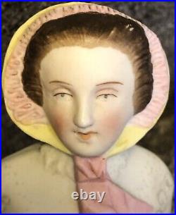 Antique Bisque Humidor Trinket Box Victorian Lady Muff 9 in