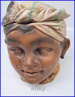 Antique Bisque Porcelain Tobacco Jar- Girl With Turban