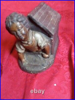 Antique Black Dog House Boy Americana Majolica Figural Tobacco Jar Humidor