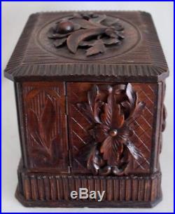 Antique Black Forest Carved Wood Cigar Chest withDrawer Holds 42 Cigars 19th c