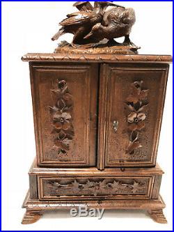 Antique Black Forest Desk Cigar Cabinet, Chest, Box, Presentation Server Birds