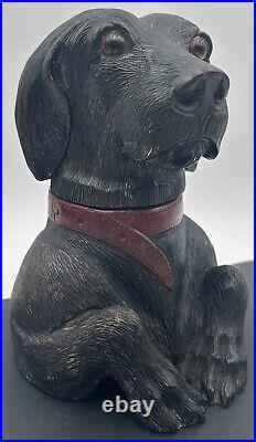 Antique Black Forest Hand Carved Dog Humidor With Glass Eyes Dachshund Lab