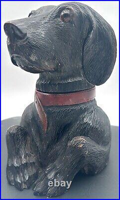 Antique Black Forest Hand Carved Dog Humidor With Glass Eyes Dachshund Lab