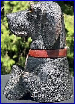 Antique Black Forest Hand Carved Dog Humidor With Glass Eyes Dachshund Lab